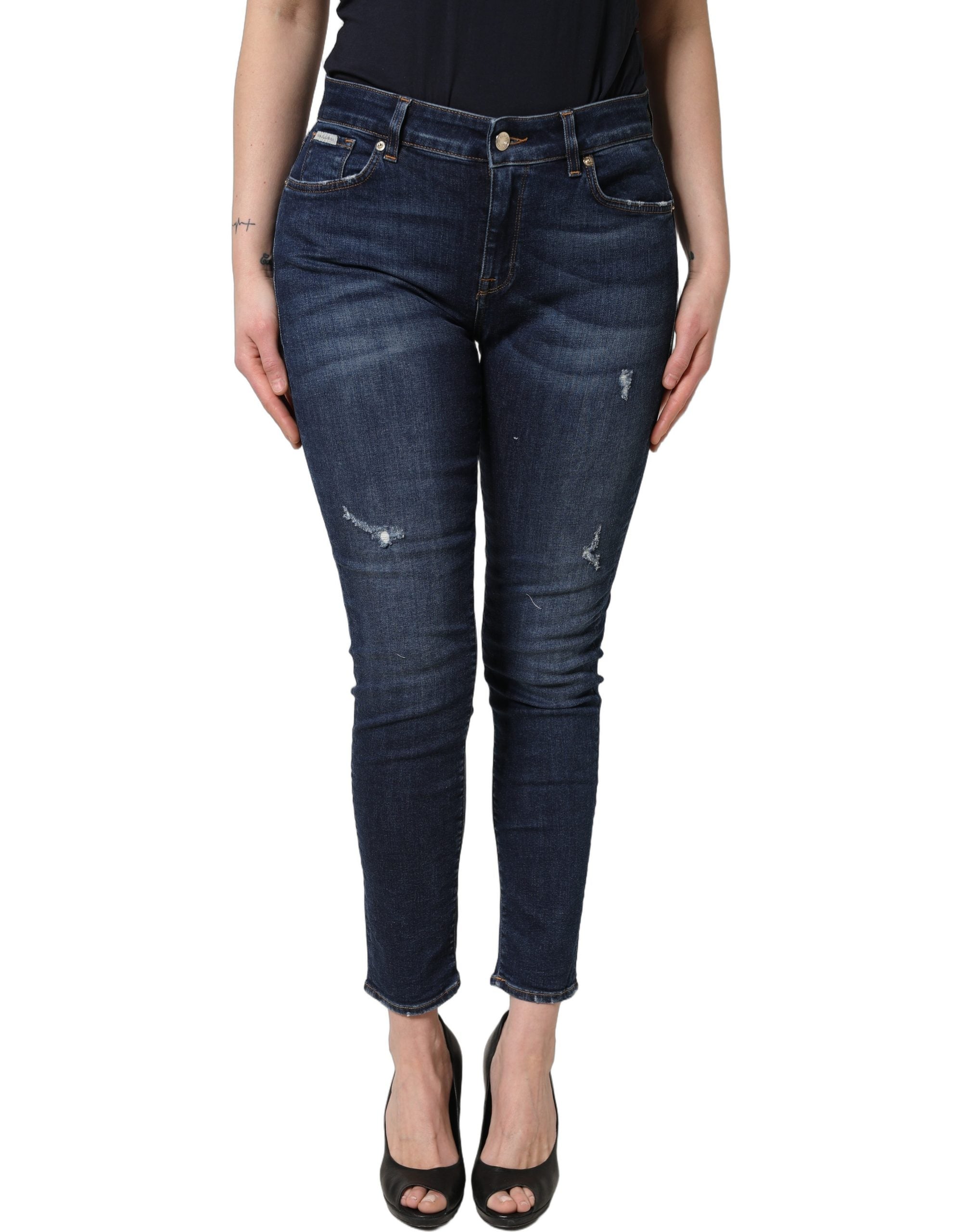 Blue Distressed Skinny Cotton Denim Jeans