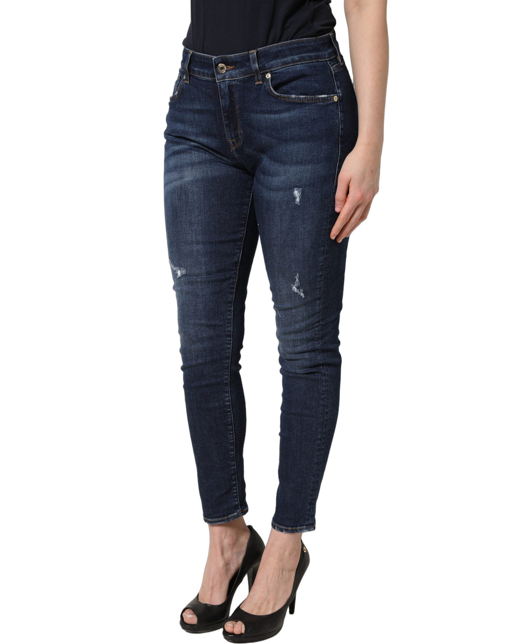 Blue Distressed Skinny Cotton Denim Jeans