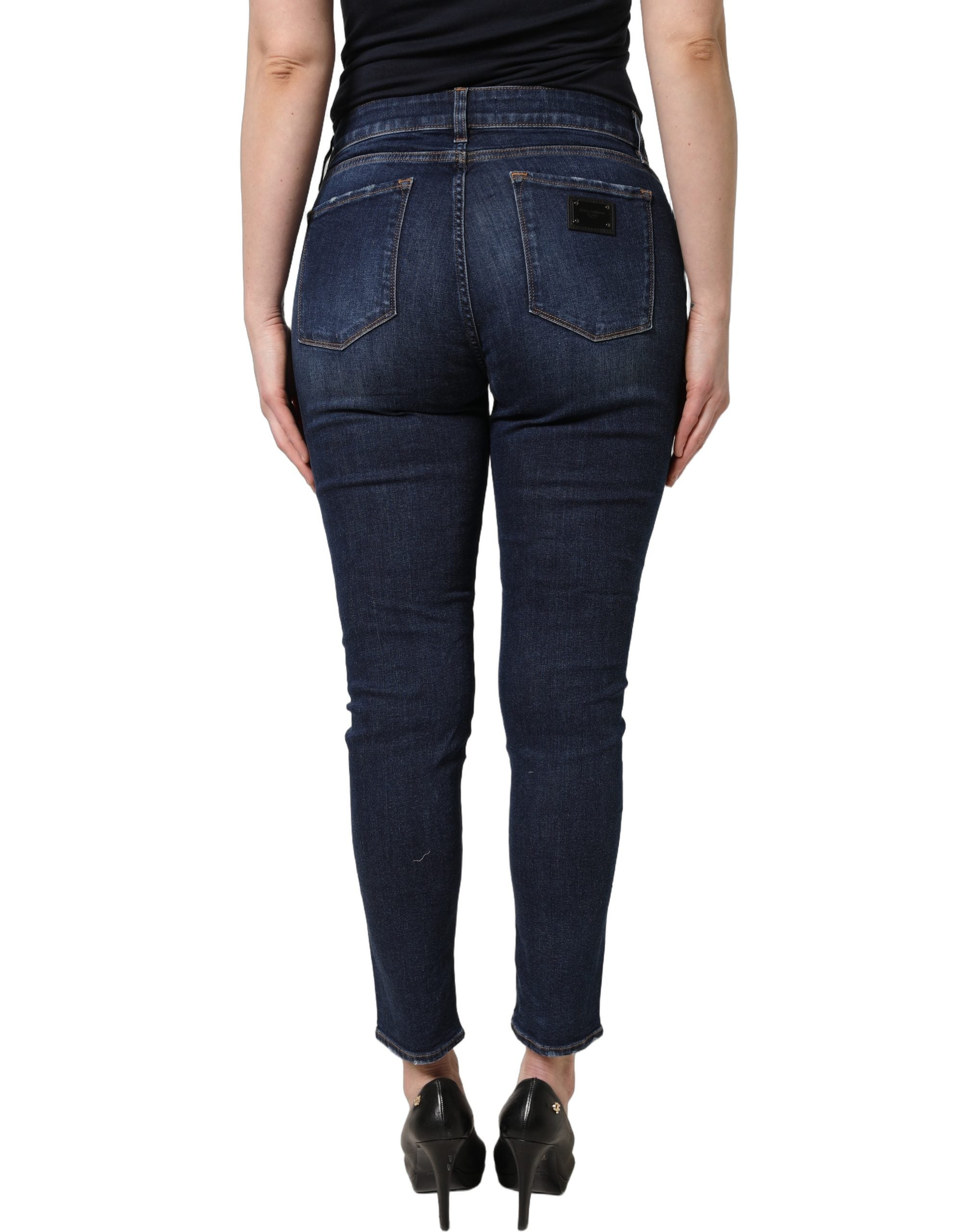 Blue Distressed Skinny Cotton Denim Jeans