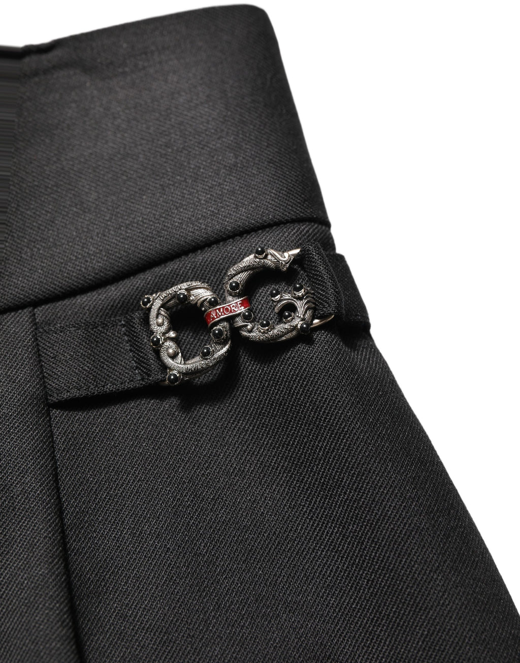 Black Wool High Waisted Logo Trouser Pants