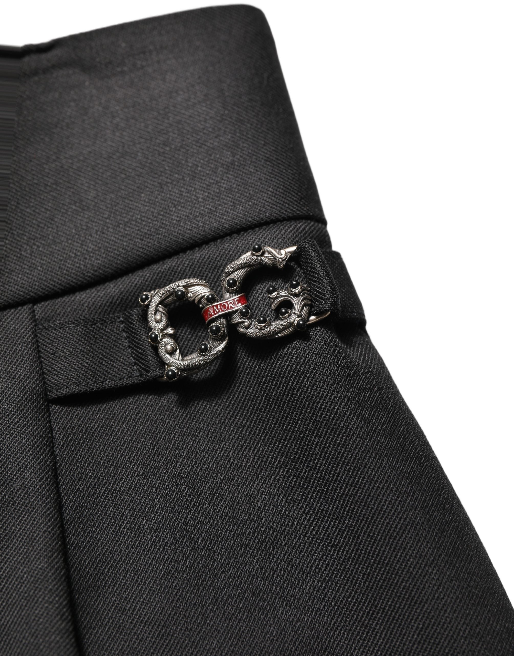 Black Wool High Waisted Logo Trouser Pants