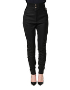 Black Wool High Waisted Logo Trouser Pants
