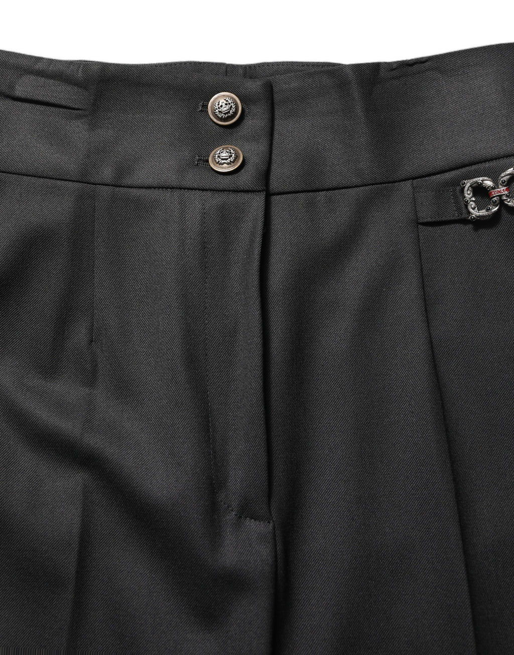 Black Wool High Waisted Logo Trouser Pants