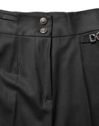 Black Wool High Waisted Logo Trouser Pants