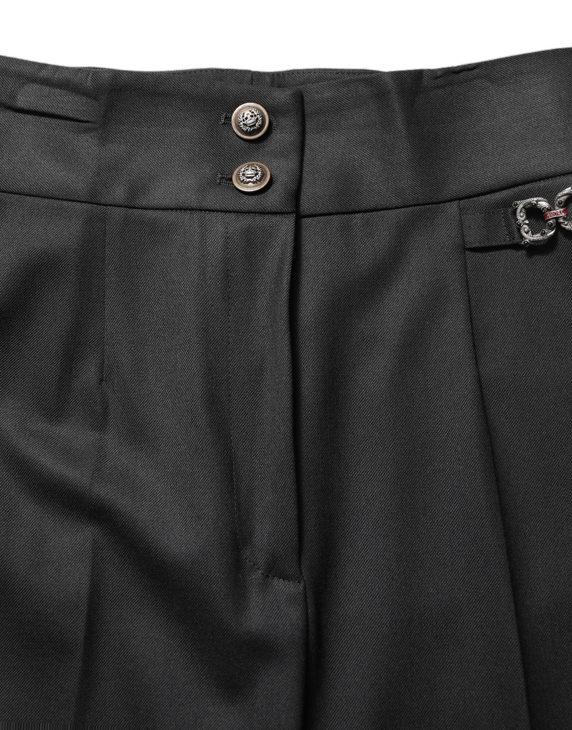 Black Wool High Waisted Logo Trouser Pants