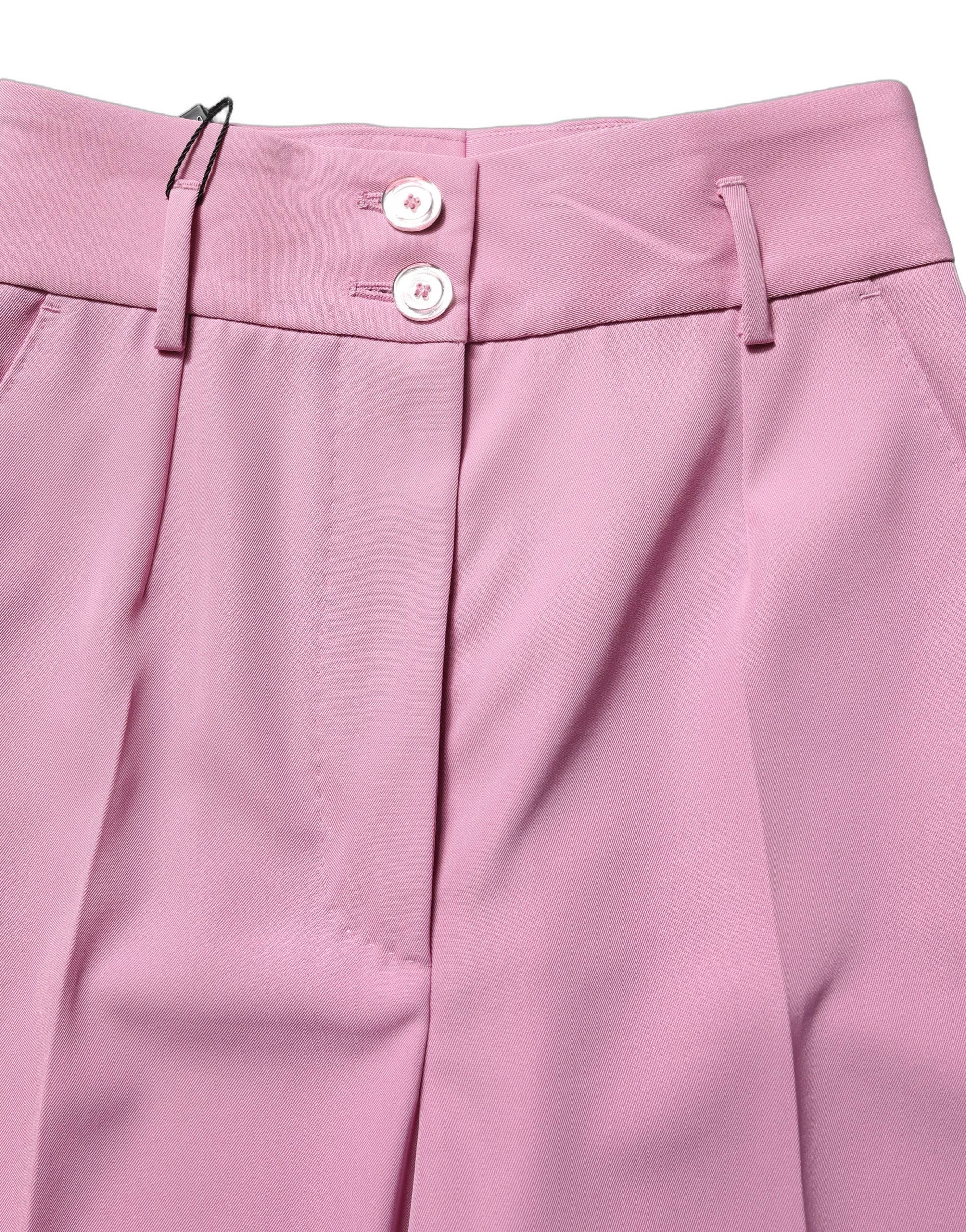 Pink High Waisted Polyester Trouser Pants