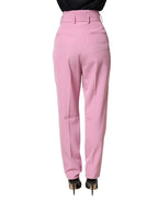 Pink High Waisted Polyester Trouser Pants