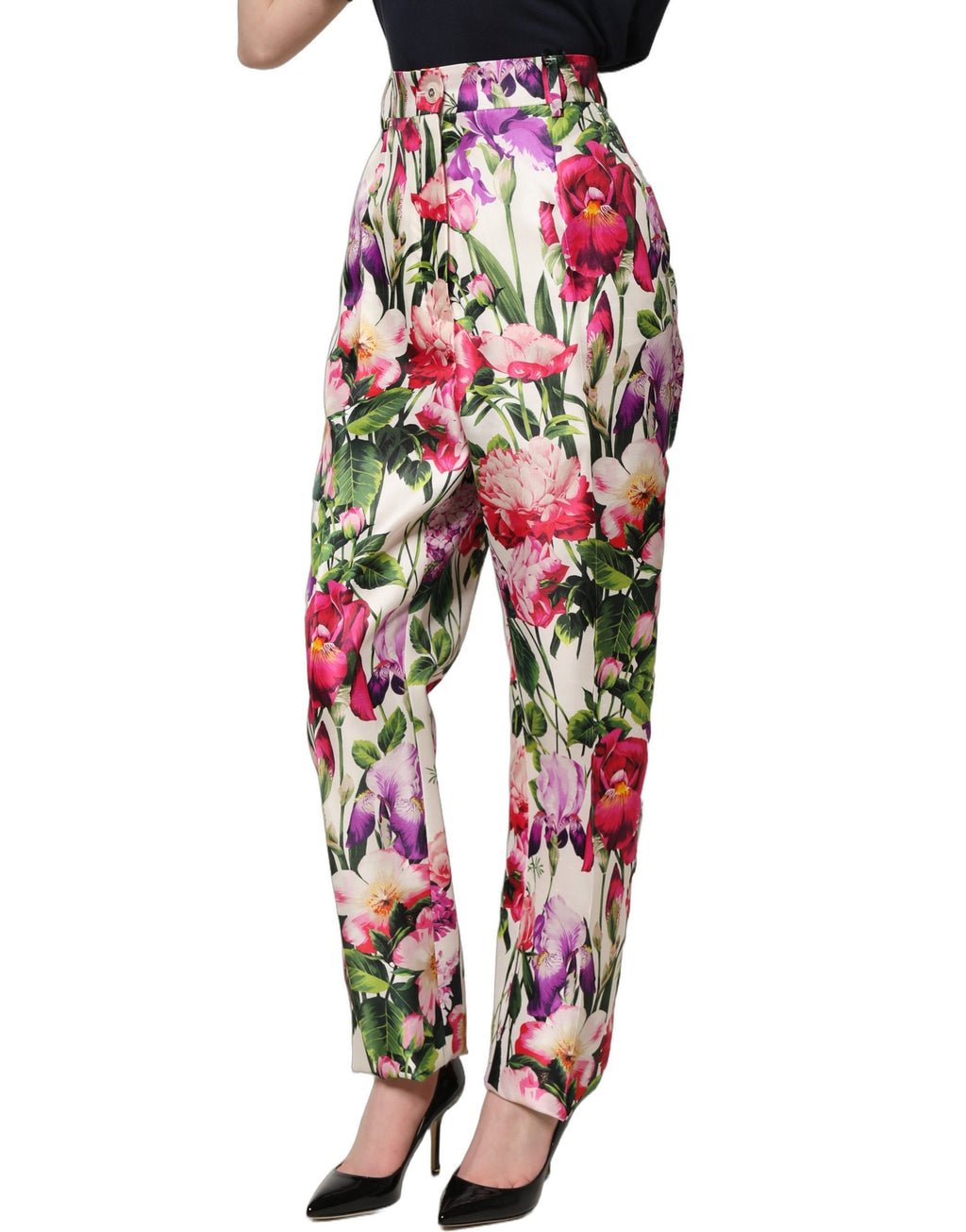 Multicolor Floral Print Tapered Trouser Pants