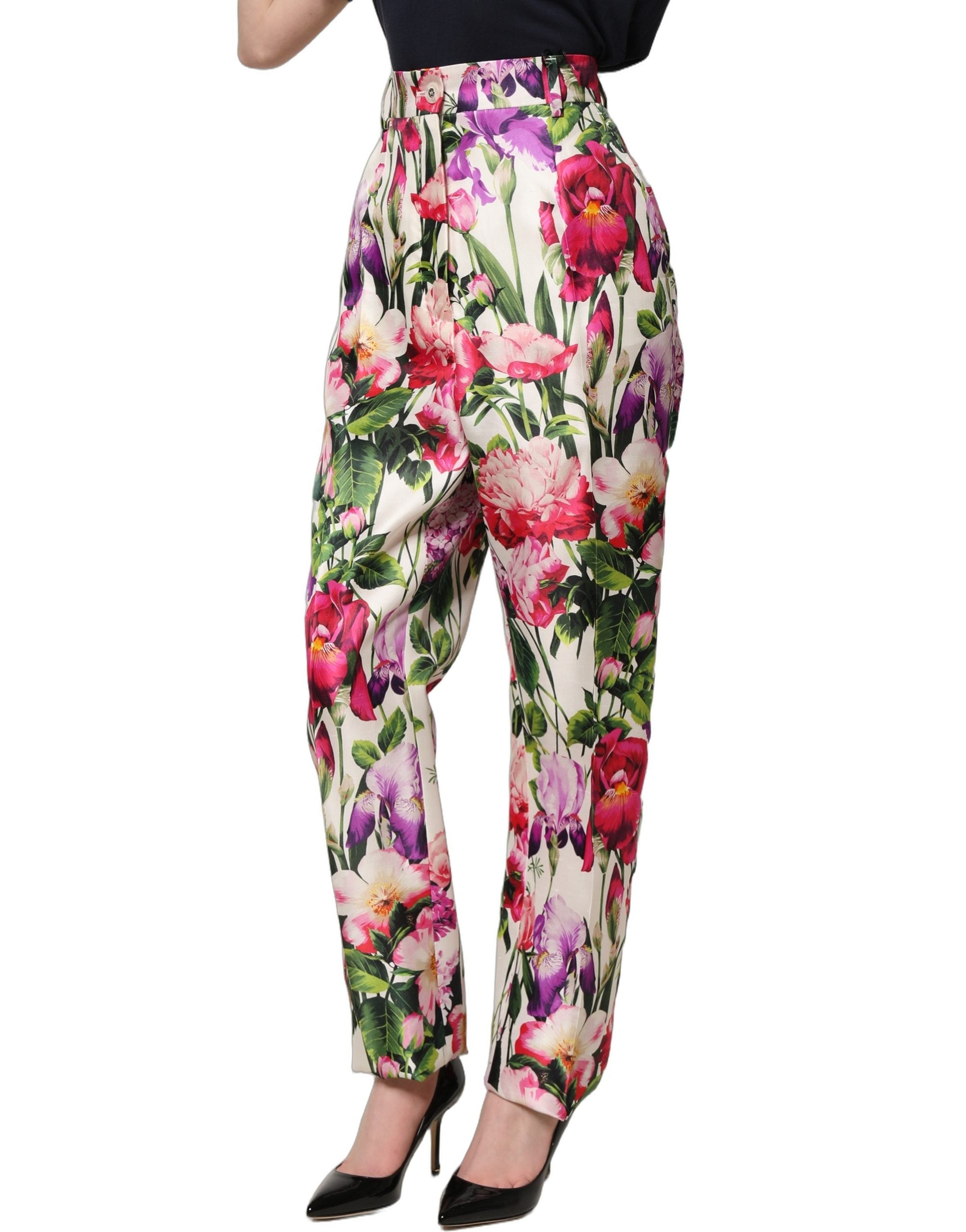 Multicolor Floral Print Tapered Trouser Pants