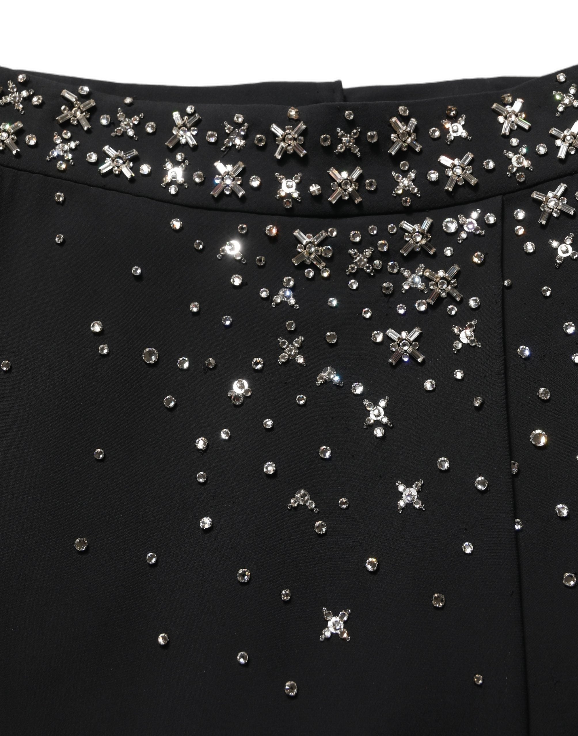 Black Crystal Embellished High Slit Skirt
