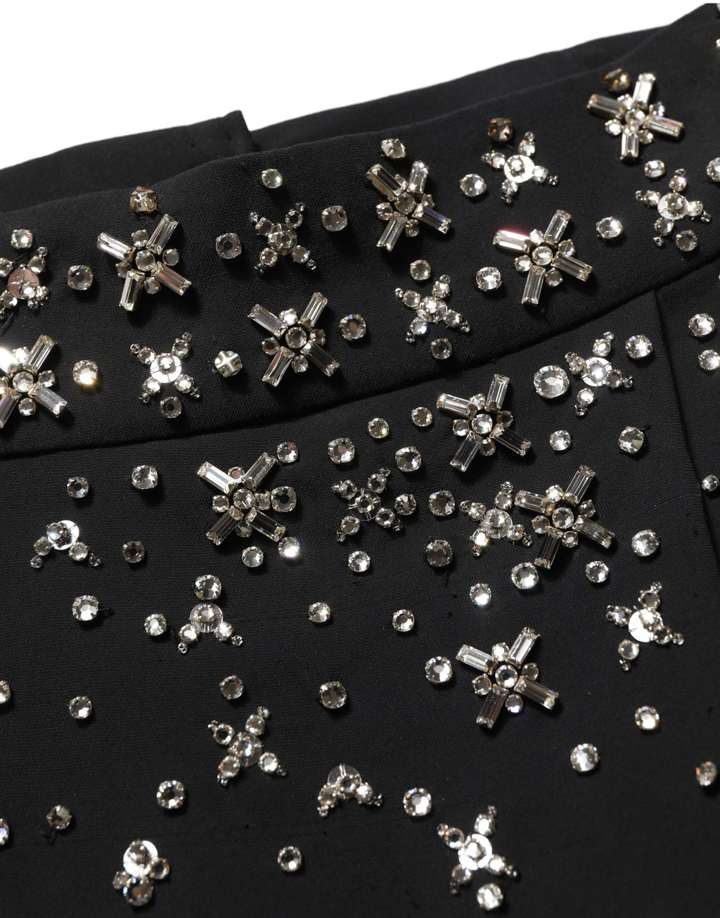 Black Crystal Embellished High Slit Skirt