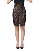 Black Floral Lace High Waist KneeLength Skirt