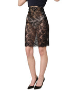 Black Floral Lace High Waist KneeLength Skirt