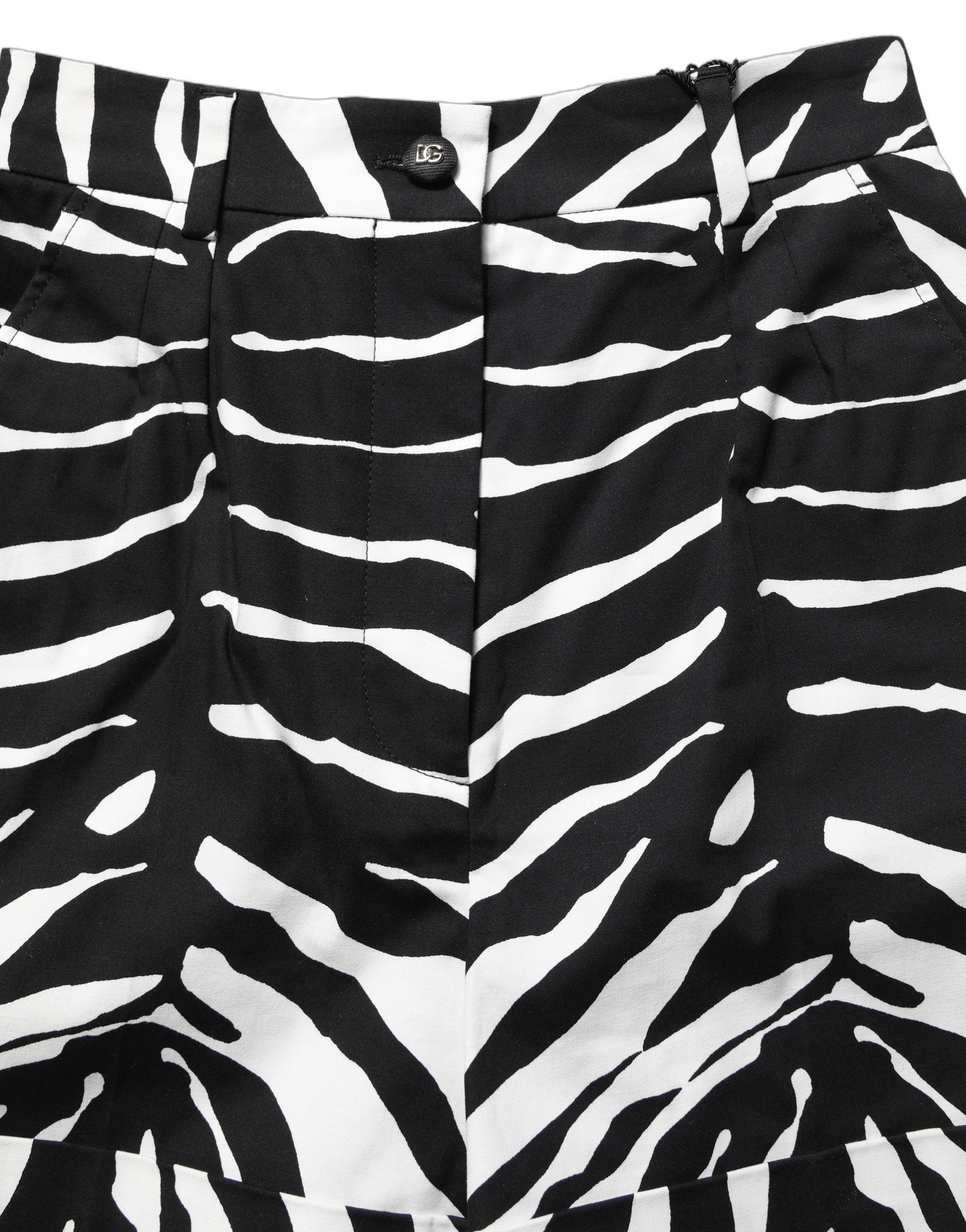 Black White Zebra Print Cotton High Waist Shorts