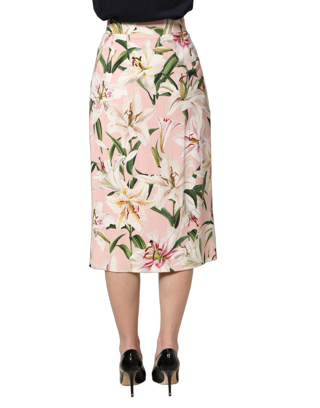 Pink Lilium Print High Waist Pencil Skirt