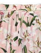 Pink Lilium Print High Waist Pencil Skirt