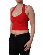 Red Viscose Sleeveless Halter Crop Tank Top