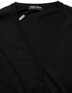 Black Wool Knit Button Cardigan Sweater
