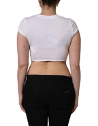 White Logo Embroidered Tie Waist Cropped Top