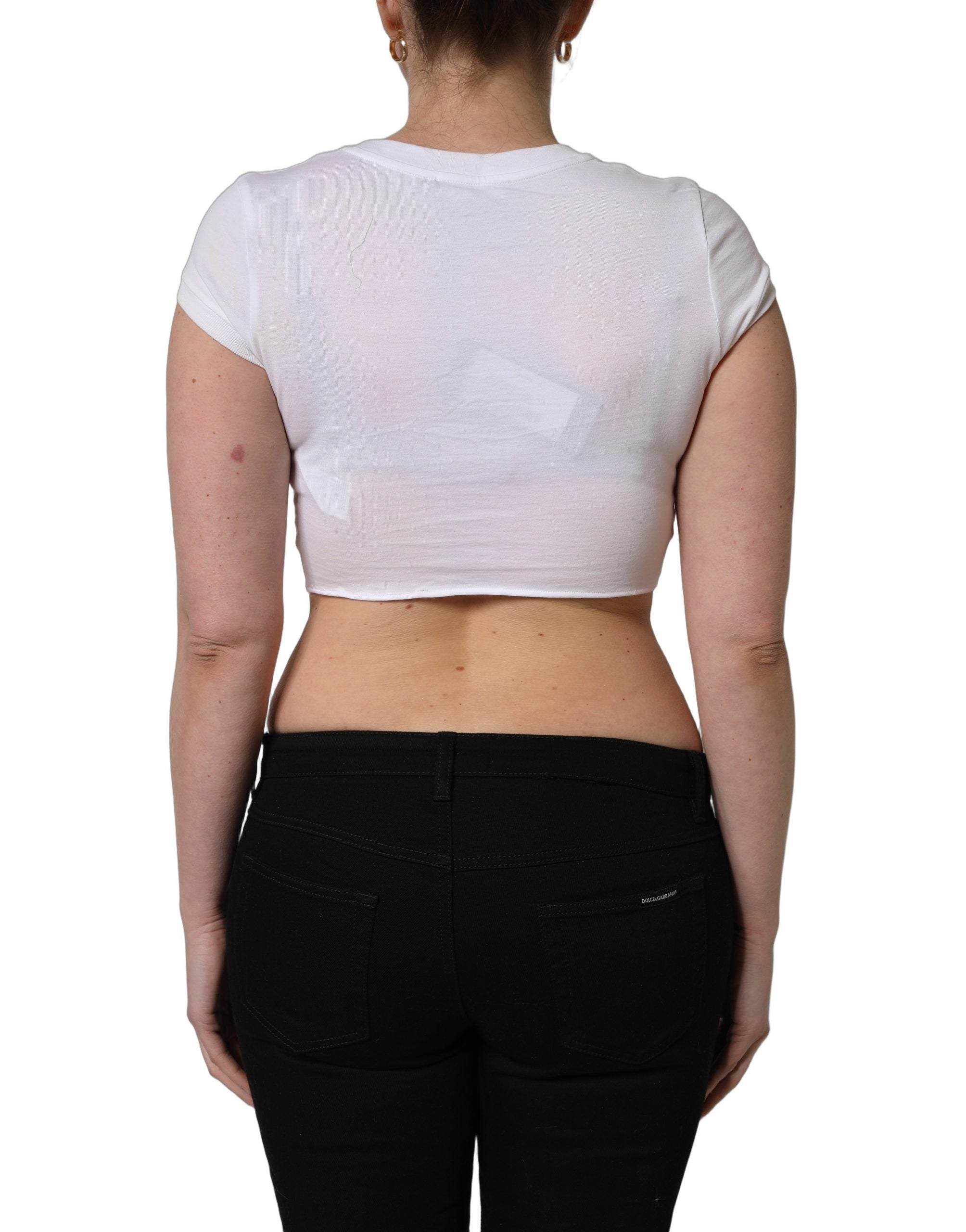 White Logo Embroidered Tie Waist Cropped Top