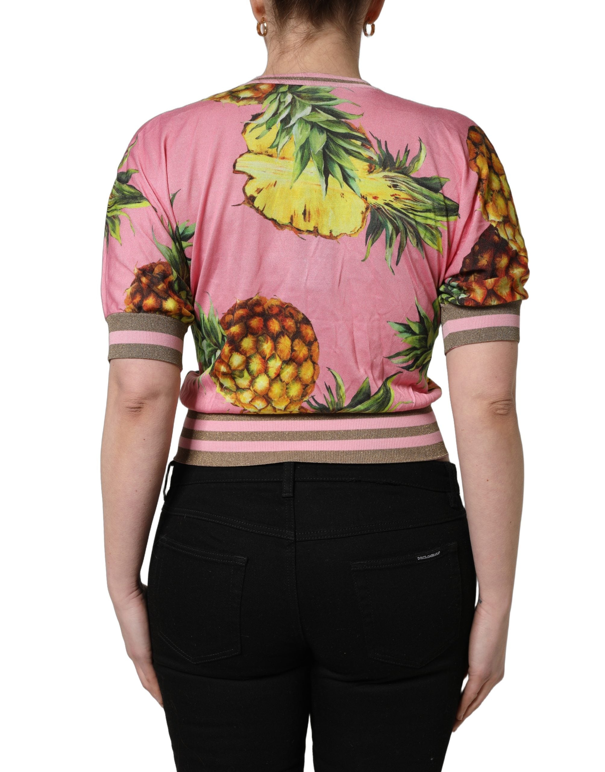 Pink Pineapple Vneck Short Sleeve Cropped Top