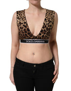 Brown Leopard Print Cropped Silk Tank Top