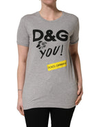 Gray Cotton Logo Printed Crew Neck T-shirt