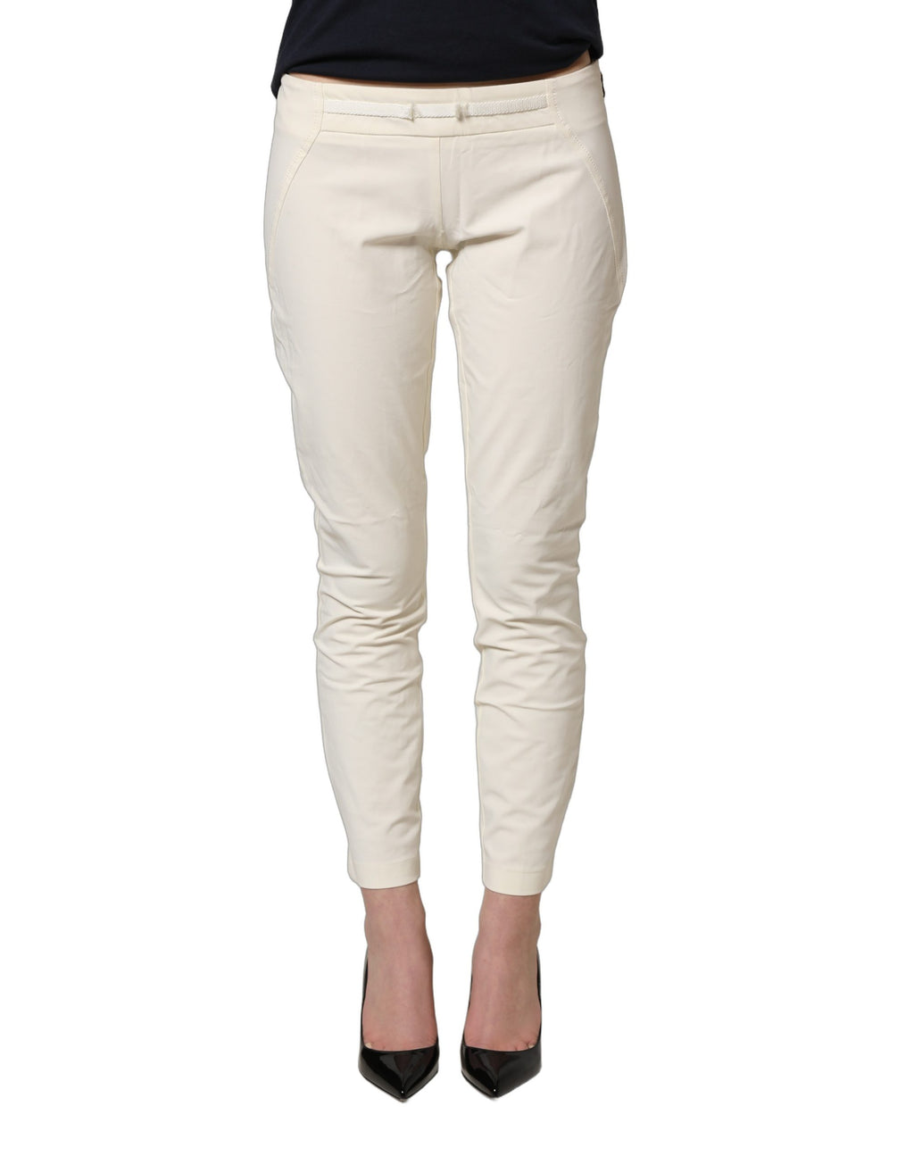 White Low Waist Skinny Women Trouser Pants