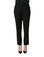 Black Mid Waisted Polyester Trouser Pants