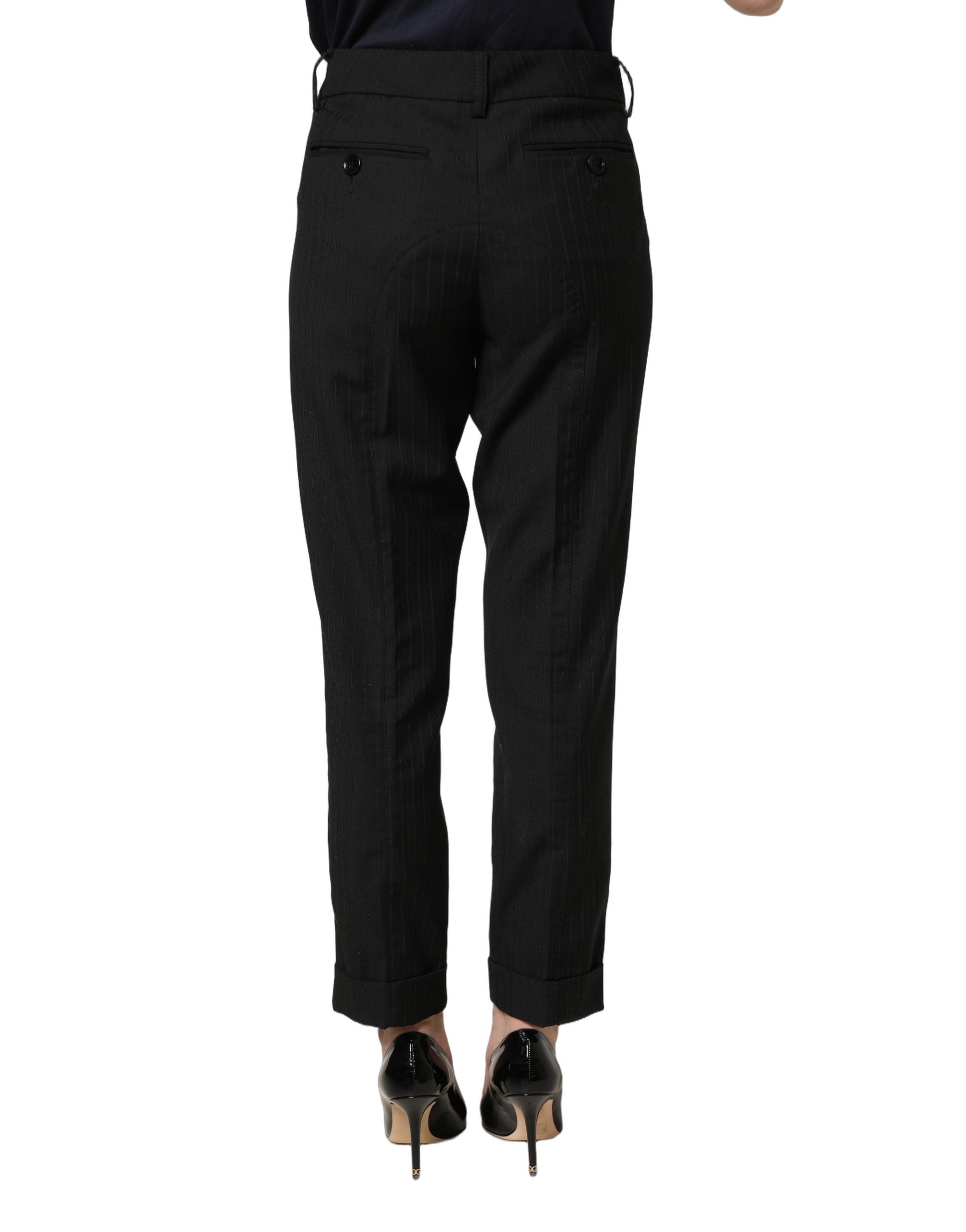 Black Mid Waisted Polyester Trouser Pants