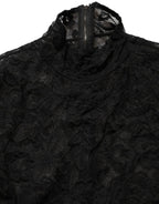 Black Floral Lace Turtle Neck Long Sleeve Top