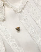 White Ruffled Sheer Silk Buttoned Blouse Top