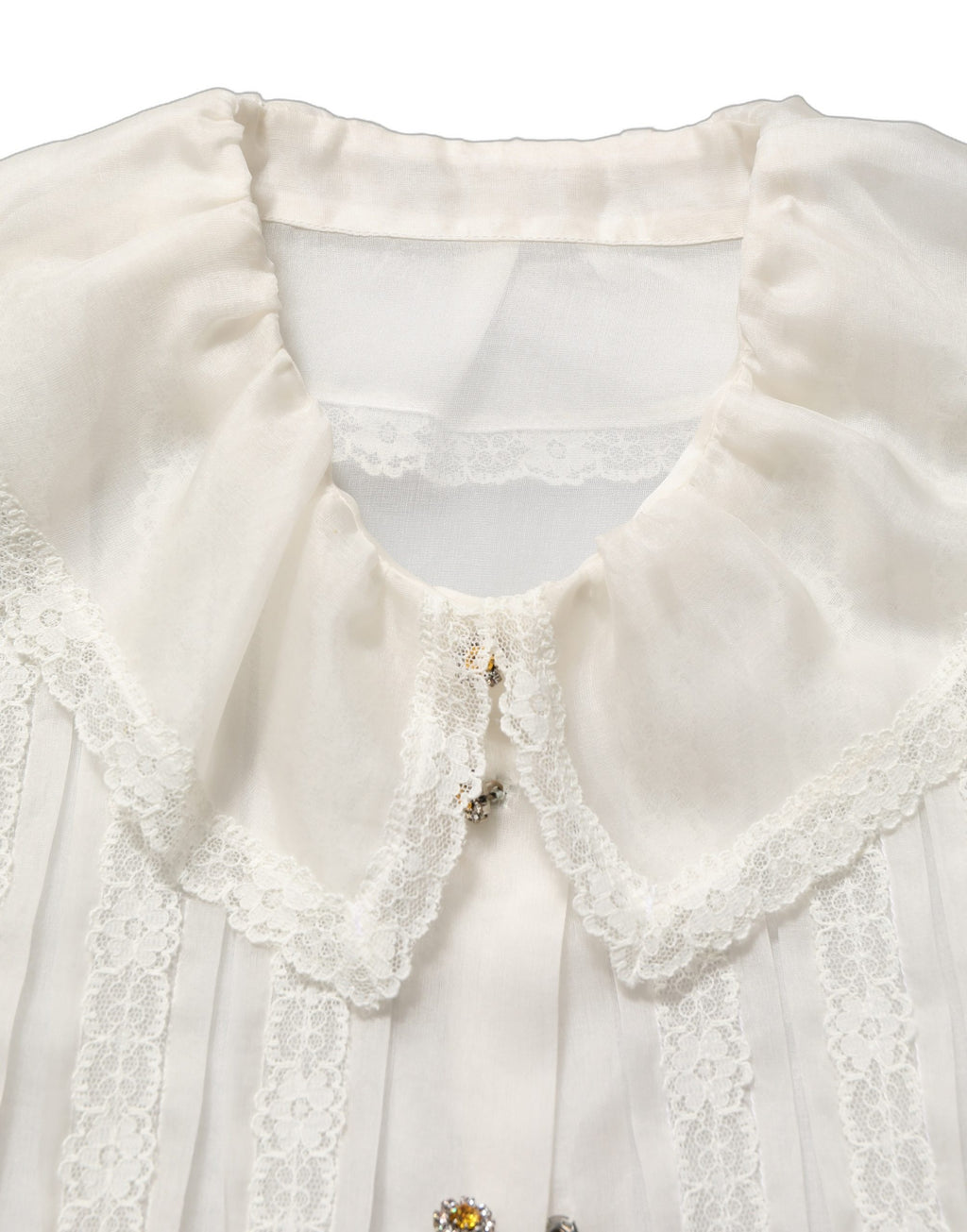 White Ruffled Sheer Silk Buttoned Blouse Top