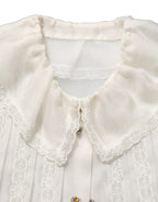 White Ruffled Sheer Silk Buttoned Blouse Top