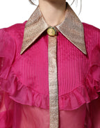 Fuchsia Sheer Chiffon Buttoned Blouse Top