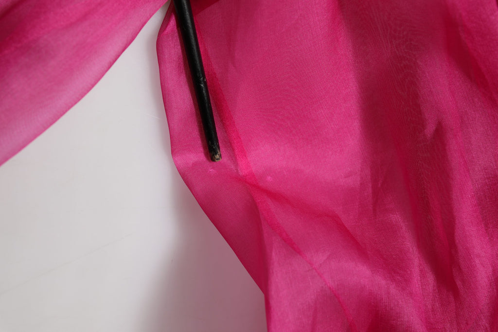 Fuchsia Sheer Chiffon Buttoned Blouse Top