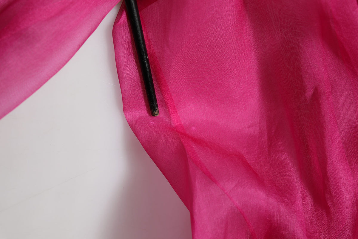 Fuchsia Sheer Chiffon Buttoned Blouse Top