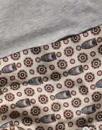 Gray Cotton V-neck Owl Silk Scarf Top T-shirt