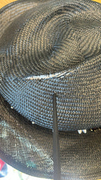 Black Straw Crystal Embellished Wide Brim Hat