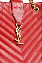 Red Chevron Quilted Grained Leather Monogram Tote Bag