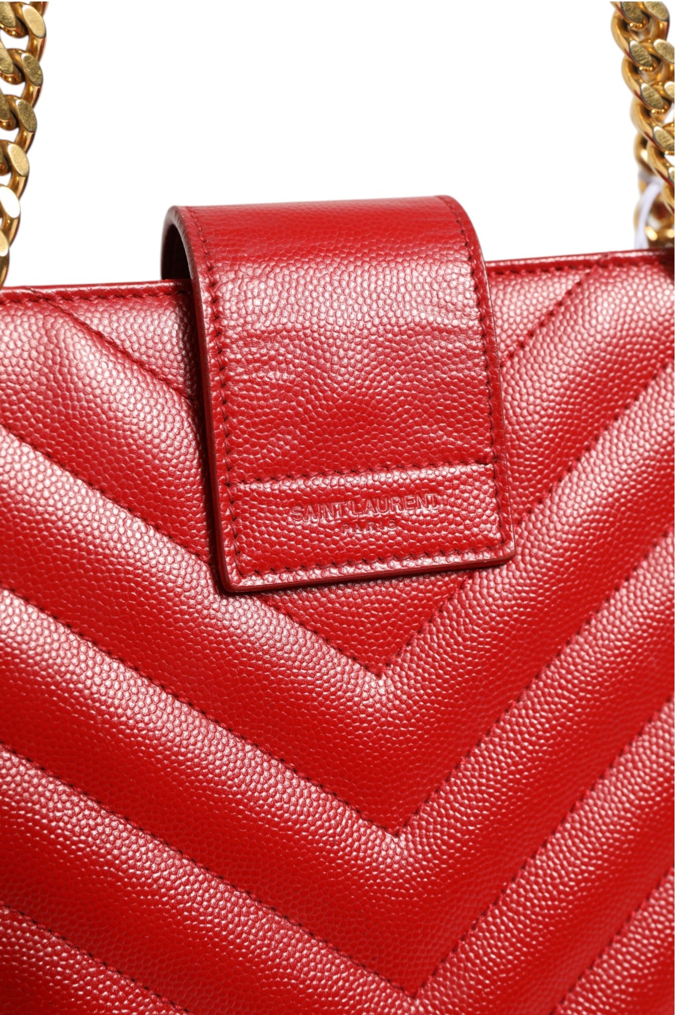 Red Chevron Quilted Grained Leather Monogram Tote Bag
