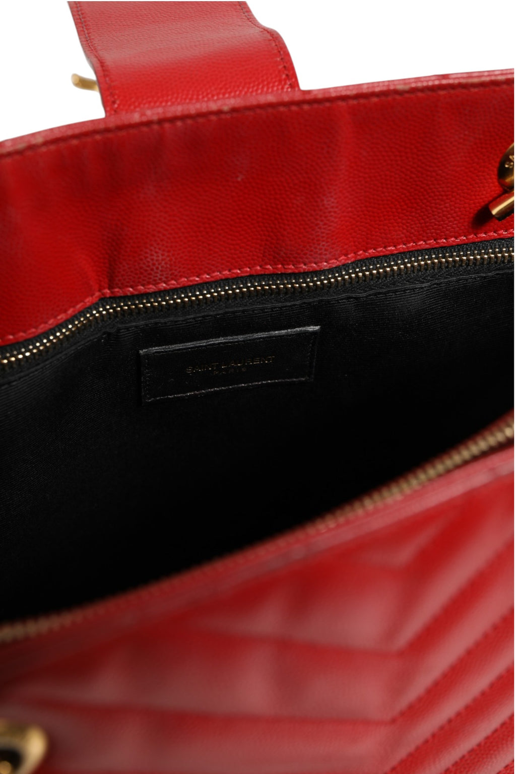 Red Chevron Quilted Grained Leather Monogram Tote Bag