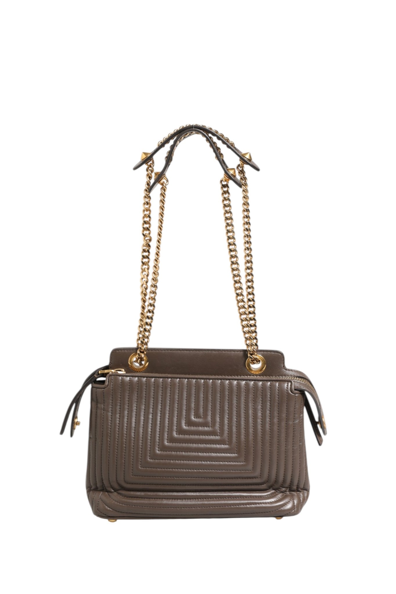 Brown Quilted Lambskin Leather Dotcom Click Small Shoulder Bag