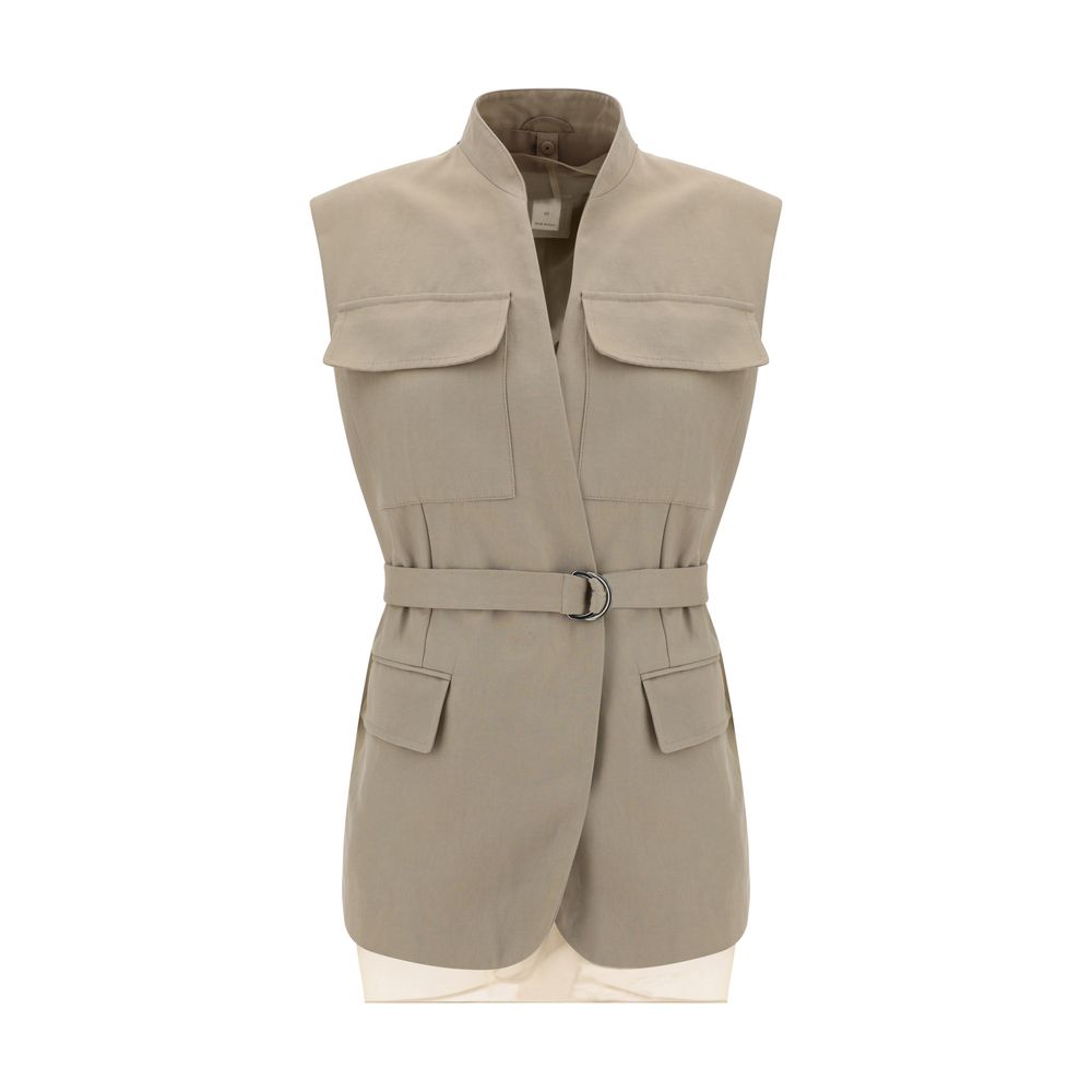 Beige Cotton Sleveless Jacket