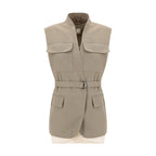 Beige Cotton Sleveless Jacket