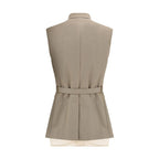 Beige Cotton Sleveless Jacket