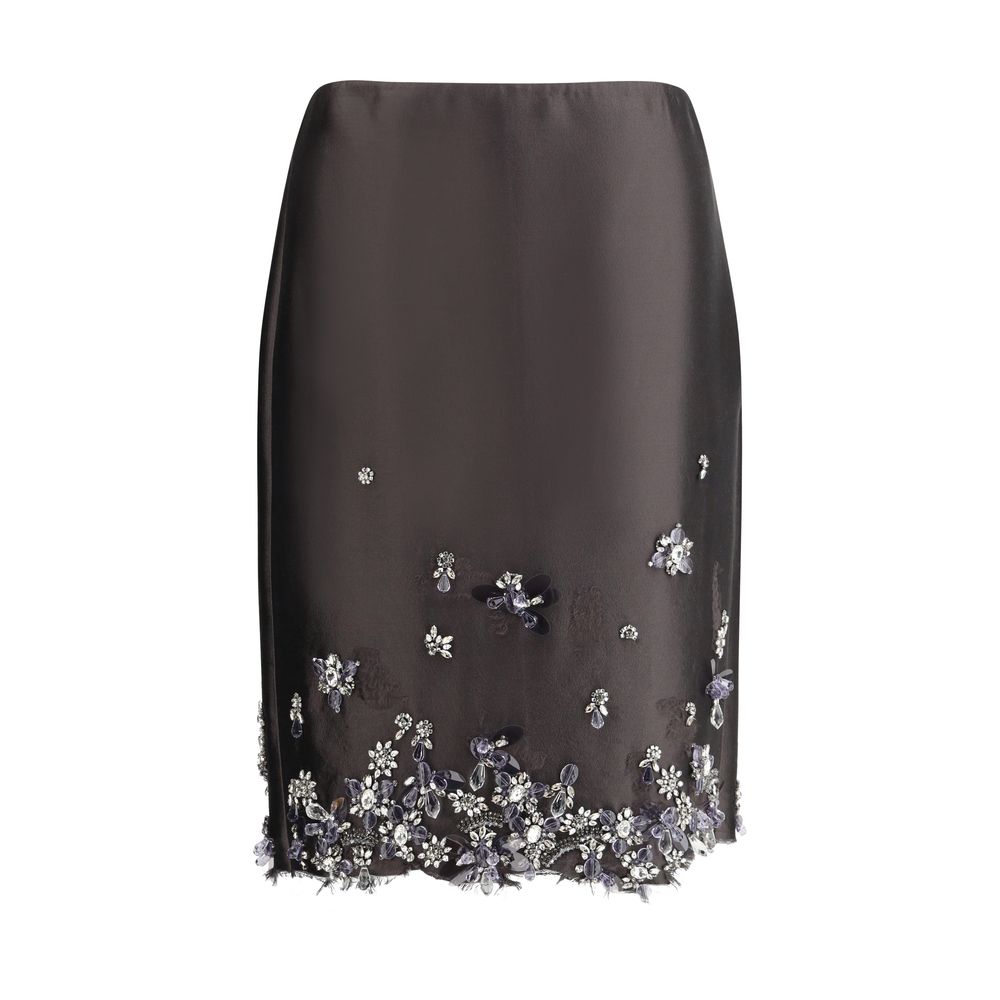 Gray Silk Midi Skirt