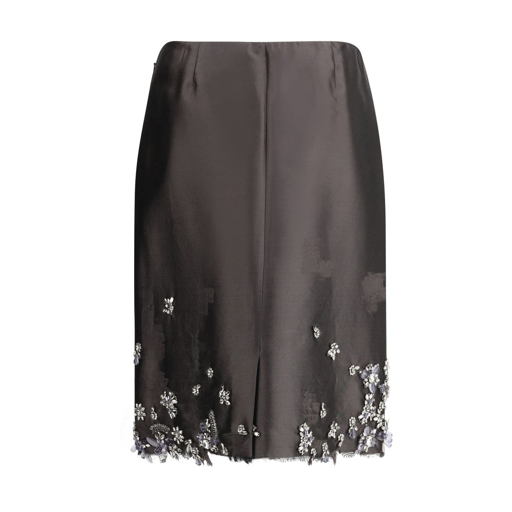 Gray Silk Midi Skirt
