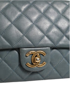 Blue Quilted Leather Crown Flap Shoulder Bag