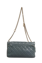 Blue Quilted Leather Crown Flap Shoulder Bag